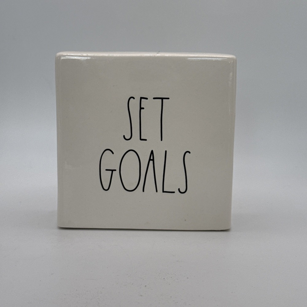 Rae Dunn Desk Decor Square Set Goals Crush Them 2 Sided Ceramic Square Decor